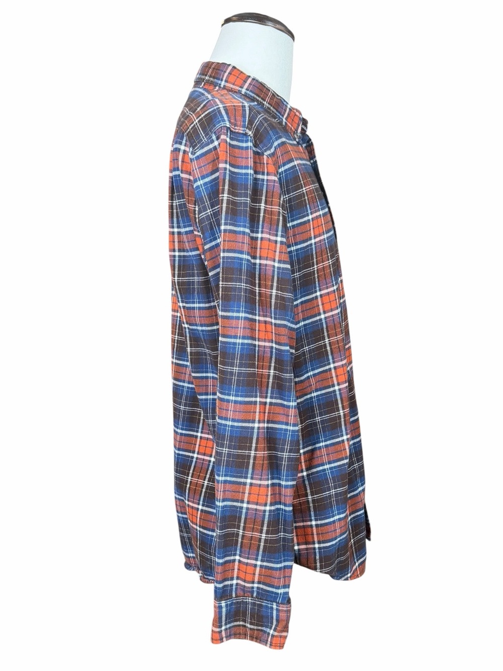 Eddie Bauer Relaxed Fit Orange & Blue Plaid Flannel Long Sleeve Button Down - M - Picture 4 of 15